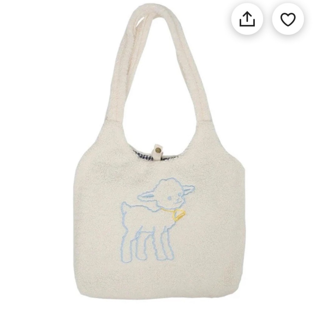 fuzzy white lamb bag with gingham interior